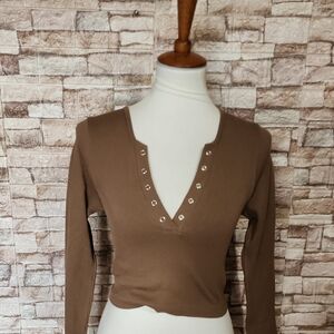 The Workshop Brand New Brown Long Sleeve V-Neck Top